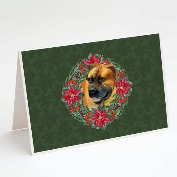 Boerboel Mastiff Poinsetta Wreath Greeting Cards and Envelopes Pack of 8