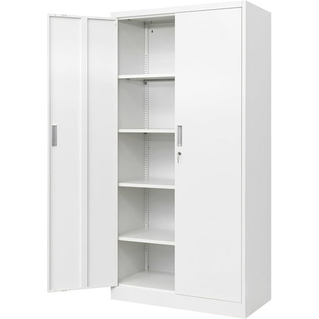 Metal Storage Cabinet, 71”H Locking Storage Cabinet with 5 Adjustable Shelves, Steel Cabinets for Garage, Home, Office, Pantry (White)