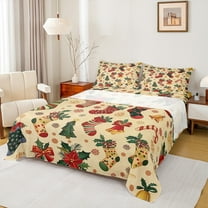 Manfei Kids Vintage Christmas Bed Sheets, Magical Xmas Socks King Sheets, Western Flower Plant Sheet Set, Lightweight Room Decor, 4 Pieces