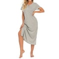 thumbnail image 2 of Ichuanyi Woman Dress Womens Short Sleeve V Neck Homewear Pajamas Long Dress Nightgowns Sleepwear, 2 of 6