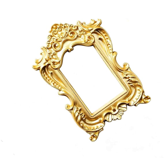5 Pack Vintage Gold Mini Picture Frames, Resin Ornate Photo Holders with Round Irregular Shapes, for Jewelry Cosmetic Display, Home Tabletop Decor, Wedding Favor Gift