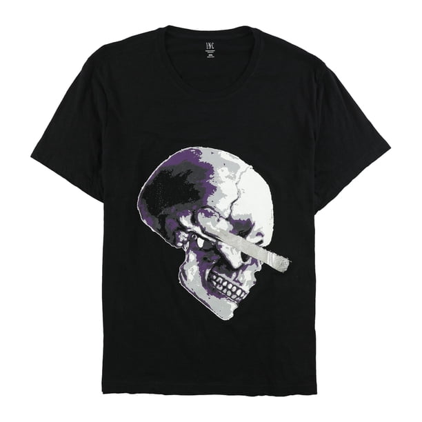 INC - Camiseta gráfica para hombre, diseño de calavera morada y blanca, color negro, extragrande
