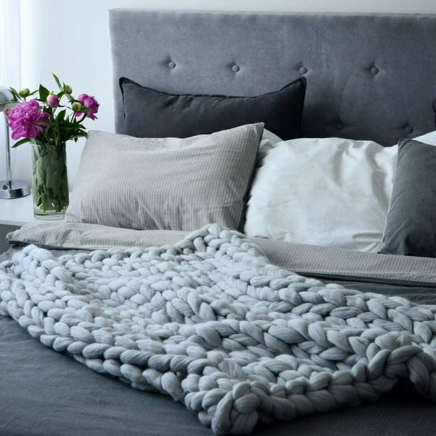 Grey chunky knit throw blanket hotsell