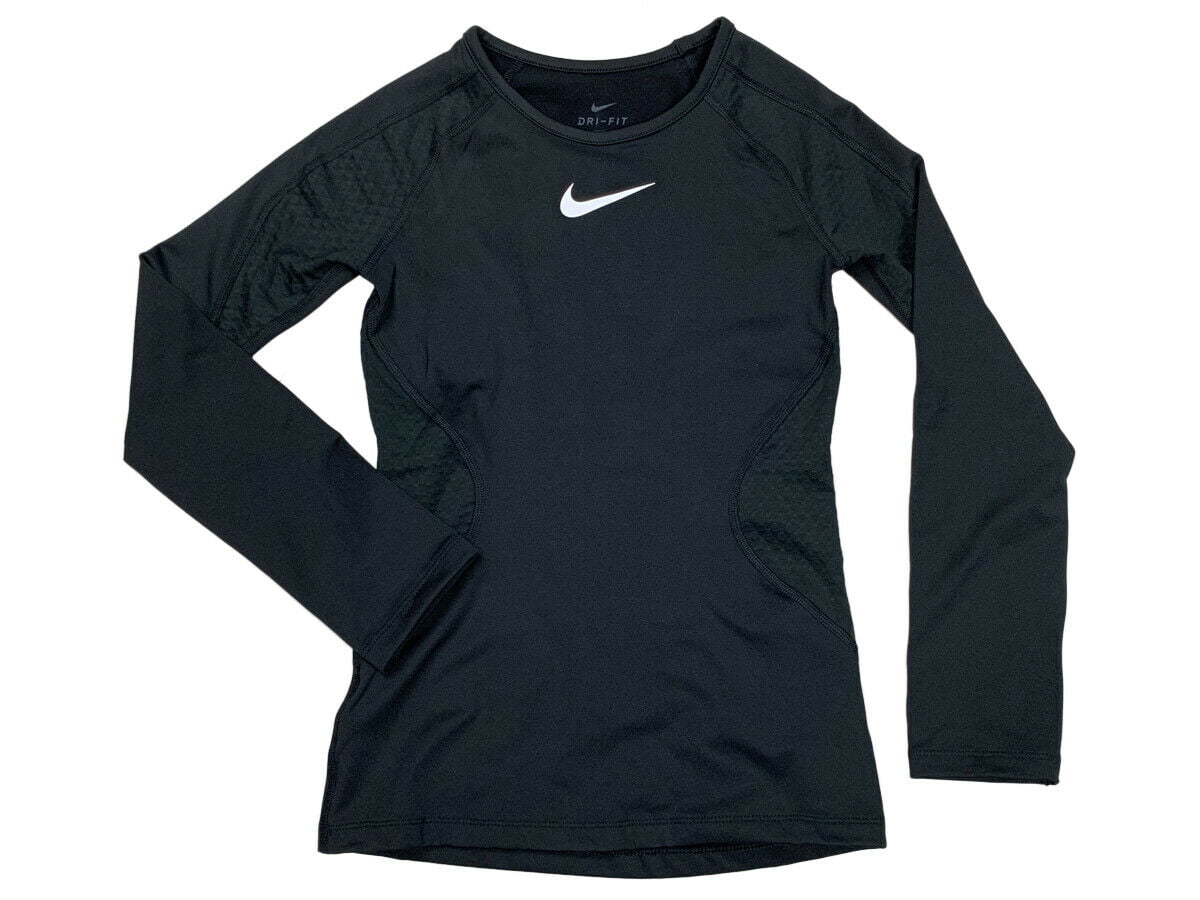 Nike - Nike Pro Warm Girls Dri-Fit Tight Fit Training Shirt Black ...
