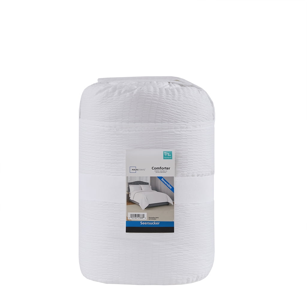 Mainstays Twin/Twin XL Comforter, Reversible Down Alternative, All-Season, White Seersucker