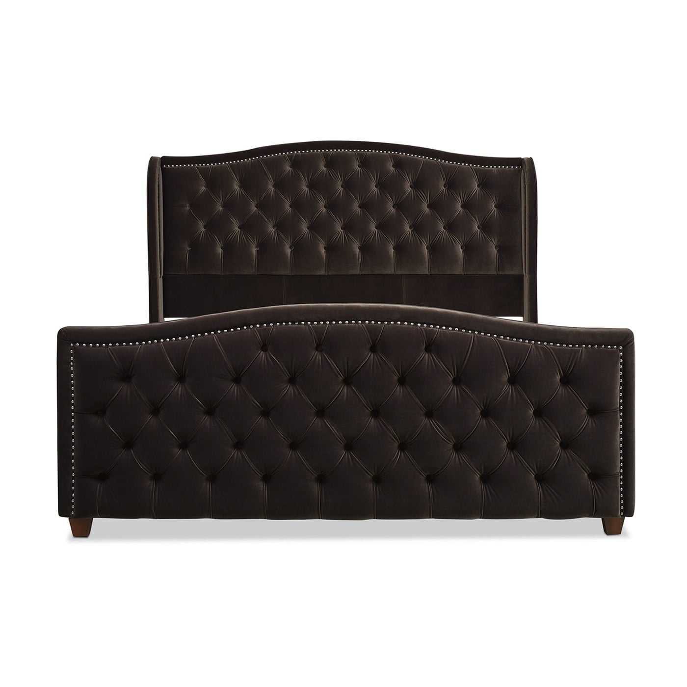 Jennifer Taylor Home Marcella Upholstered Shelter Headboard Panel Bed Set Deep Brown Performance Velvet Upholstered King Transitional, Mid-Century