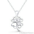 thumbnail image 2 of 4-Leaf Clover Cubic Zirconia CZ Crystal Irish Luck Charm 21x12.5mm (0.8x0.5in) Pendant & Chain Necklace in .925 Sterling Silver w/ Rhodium, 2 of 2