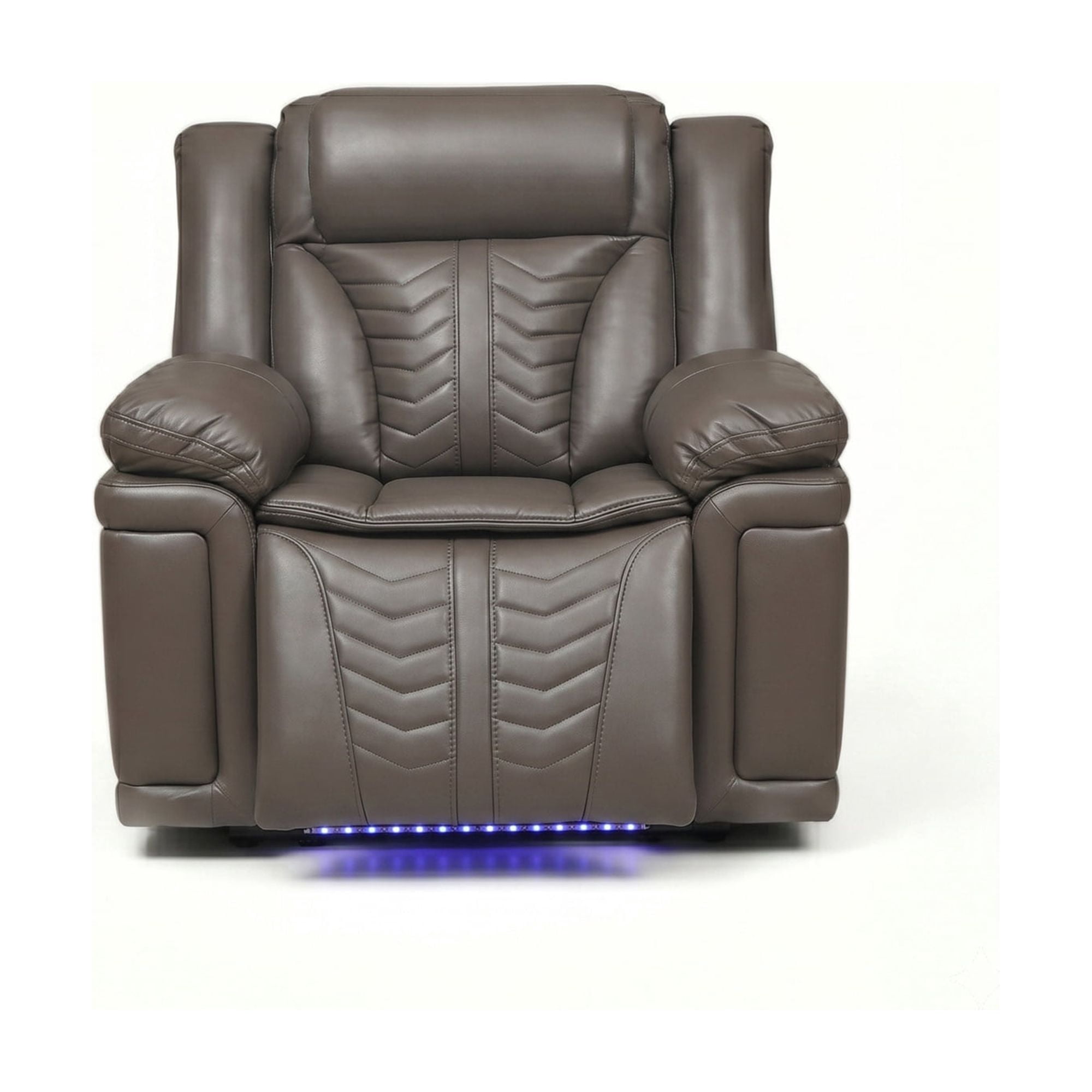 Electra Luxury Power Recliner Chair - Dark Brown Faux Leather Single Motion Armchair with Cinematic LED Lighting, USB & Type-C Charging Ports
