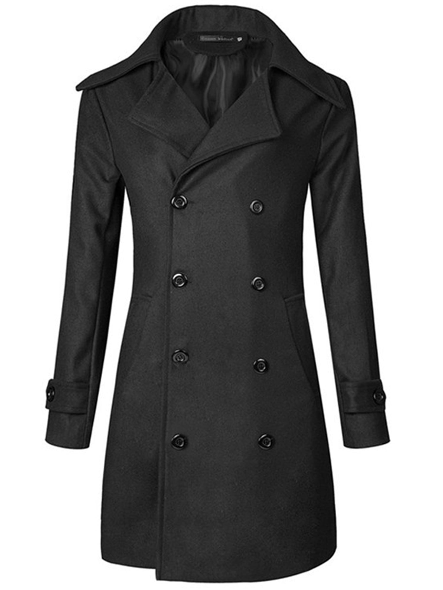 KaWaYi Mens Fashion Silm Fit Double-Breasted Lapel Simple Overcoat Trench Coat 