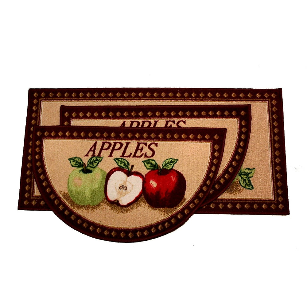 Kashi Home Mixed Apple 3pc Kitchen Rug Set, (2) Slice 18"x30" Rugs, (1