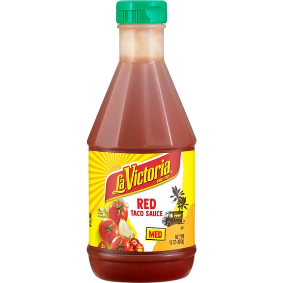 LA VICTORIA Red Taco Sauce, Medium, Shelf-Stable, 15 oz Plastic Bottle