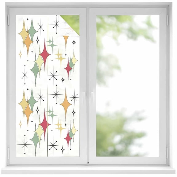 Window Privacy Film Multicolor Diamond Stained Glass Window Film Decorative Sun Block Window Cover Modern Geometric Middle Century Window Clings Static Adhesive Sticker for Bathroom 19.6"x39.3"
