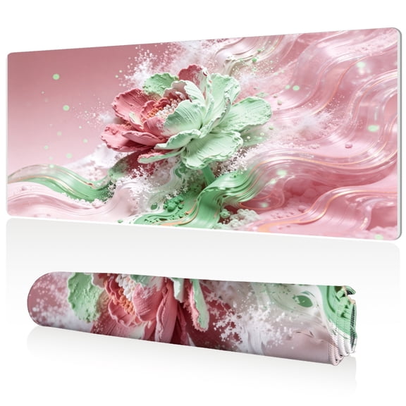 LIVEKEY XXL Mouse Pad Abstract Flower 80x40cm Non Slip Durable Easy Clean Stitched Edges Full Desk Coverage for Gaming Office Use