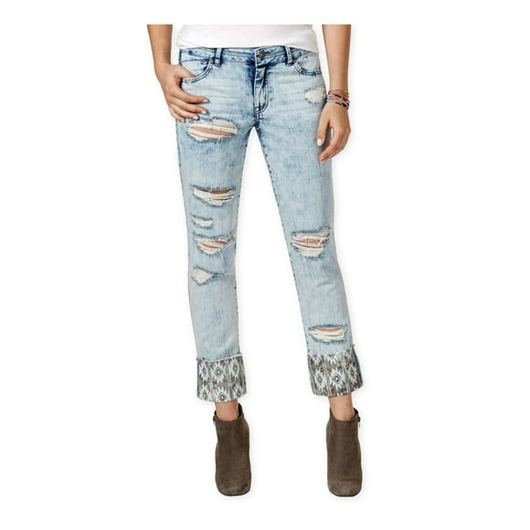 Rewash Womens Ripped Print-Cuff Slim Fit Jeans, Blue, Juniors, 0