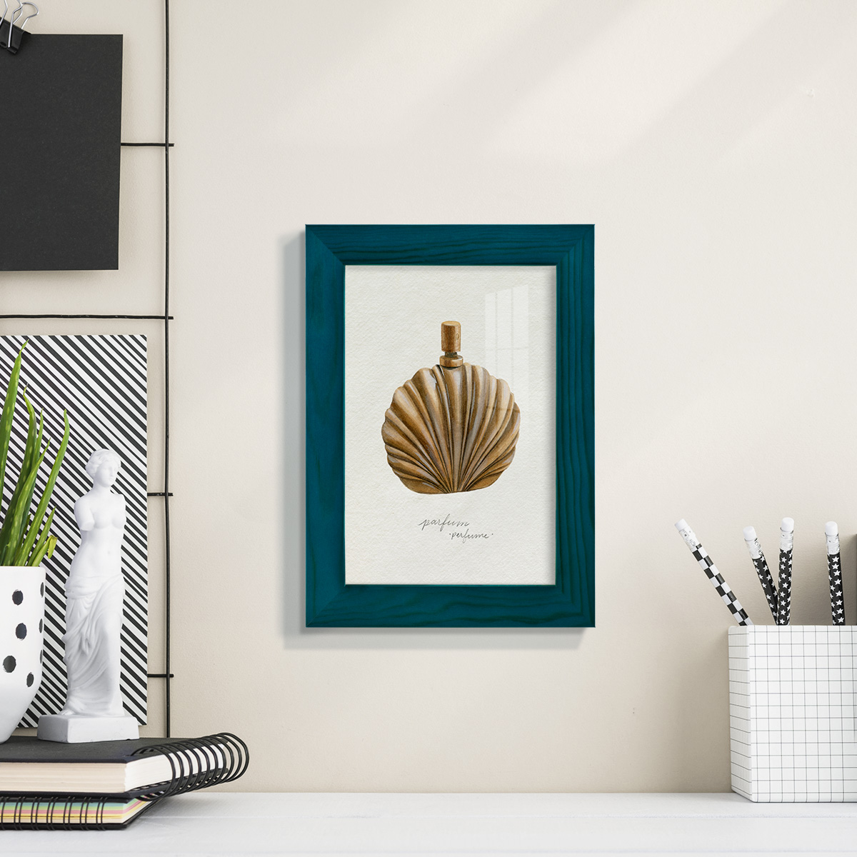 Gilded Toiletries II - Framed Print w/glass - Ocean Blue