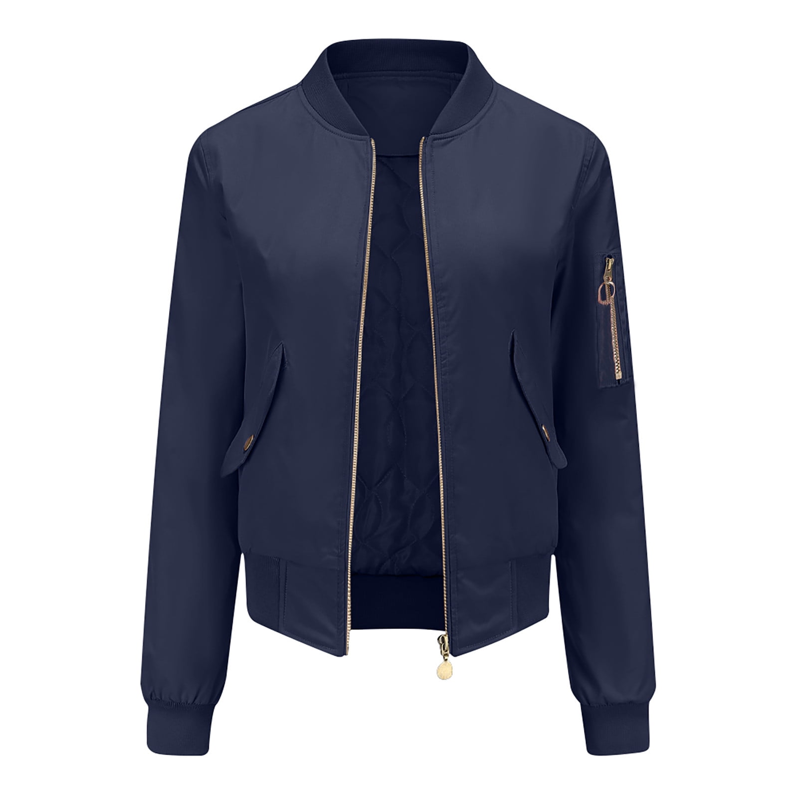 LLYwey Womens Fall Fashion Winter Clothes for Women Bomber Jacket Jacket Sweatshirt Coats Zip Up Women Long Sleeve Shirts Omen Button Slim per Warm Velvet Womens Baseball Navy Blue XL in Dominican