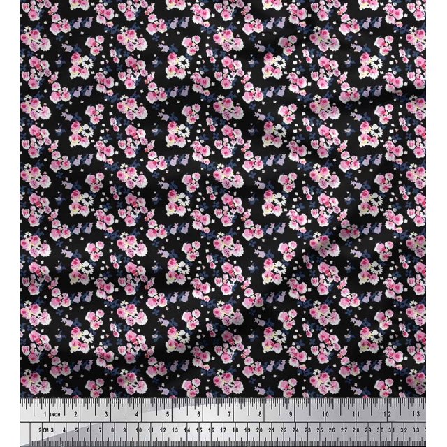 Soimoi Cotton Cambric Fabric Flower Artistic Decor Fabric Printed Yard 42 Inch Wide