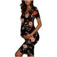 thumbnail image 5 of breaise Floral Side Ruch Maternity Dress Summer Crew Neck Bodycon Dress Short Sleeve Baby Shower Dress Casual Lounge Pregnancy Dress Daily Wear, 5 of 6