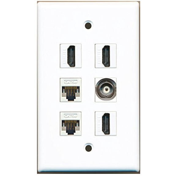 RiteAV - 3 HDMI 1 Port BNC 2 Port Cat5e Ethernet White Wall Plate