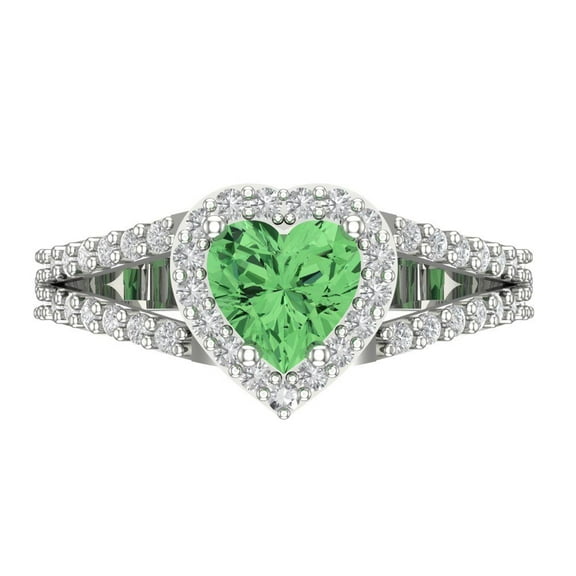 Halo Engagement Ring for Women - 1.49ct Simulated Green Diamond in 18K White Gold Promise Ring