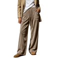 thumbnail image 2 of Women's Casual Wide Leg Dress Pants Flattering High Waisted Pleated Flare Trousers with Adjustable Drawstring for Daily Wear, 2 of 7