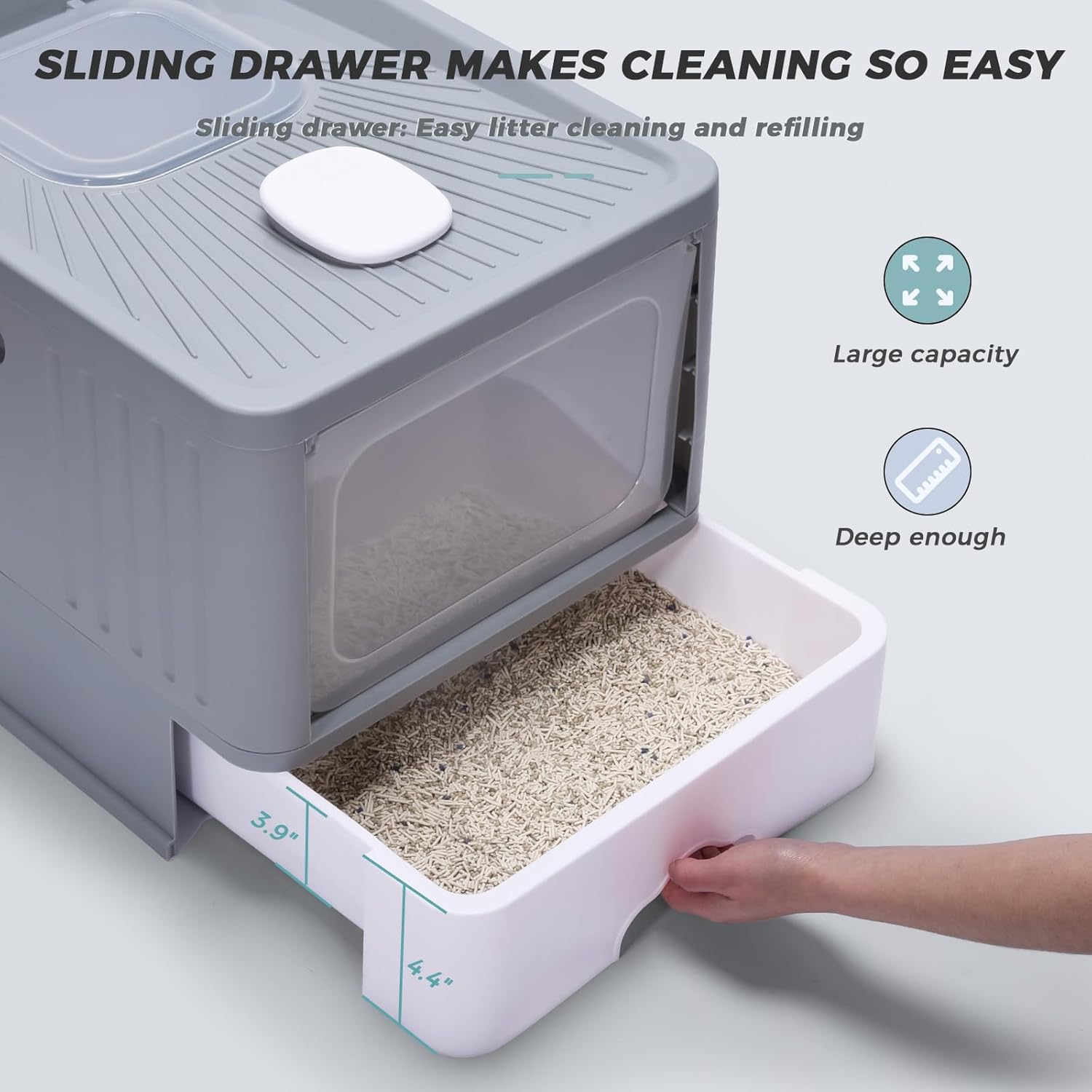 Cat Litter Box with UV, Enclosed Plastic Cat Litter Box with Handy Litter Scoop, Top Exit Anti-Splashing Cat Toilet, Drawer Type Cat Toilet