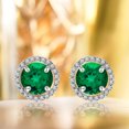 thumbnail image 2 of JeenMata Pendientes con Halo de Piedra Natal de Mayo y Esmeralda de Talla Redonda de 1,25 Quilates en Oro Blanco de 18 K sobre Plata, 2 of 5