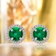 thumbnail image 2 of JeenMata Pendientes con Halo de Piedra Natal de Mayo y Esmeralda de Talla Redonda de 1,25 Quilates en Oro Blanco de 18 K sobre Plata, 2 of 5