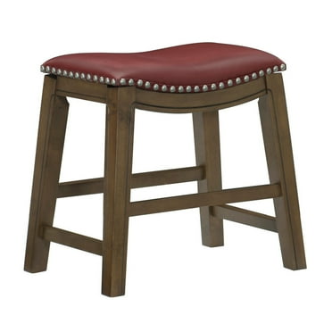 Benjara BM314432 Miel 20 in. Dining Stool - Faux Leather - Solid Wood - Nailheads - Red & Brown