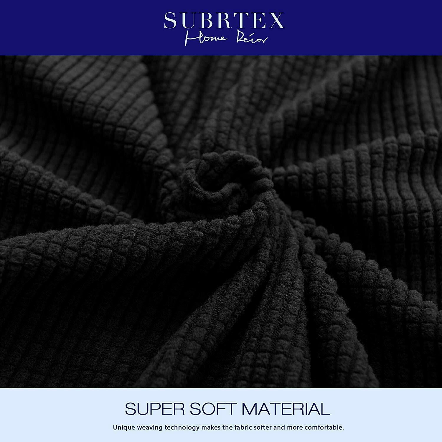 Subrtex Stretch 2-Piece Textured Grid Sofa Slipcover Jacquard Non Slip Couch Cover (Black, Armchair)