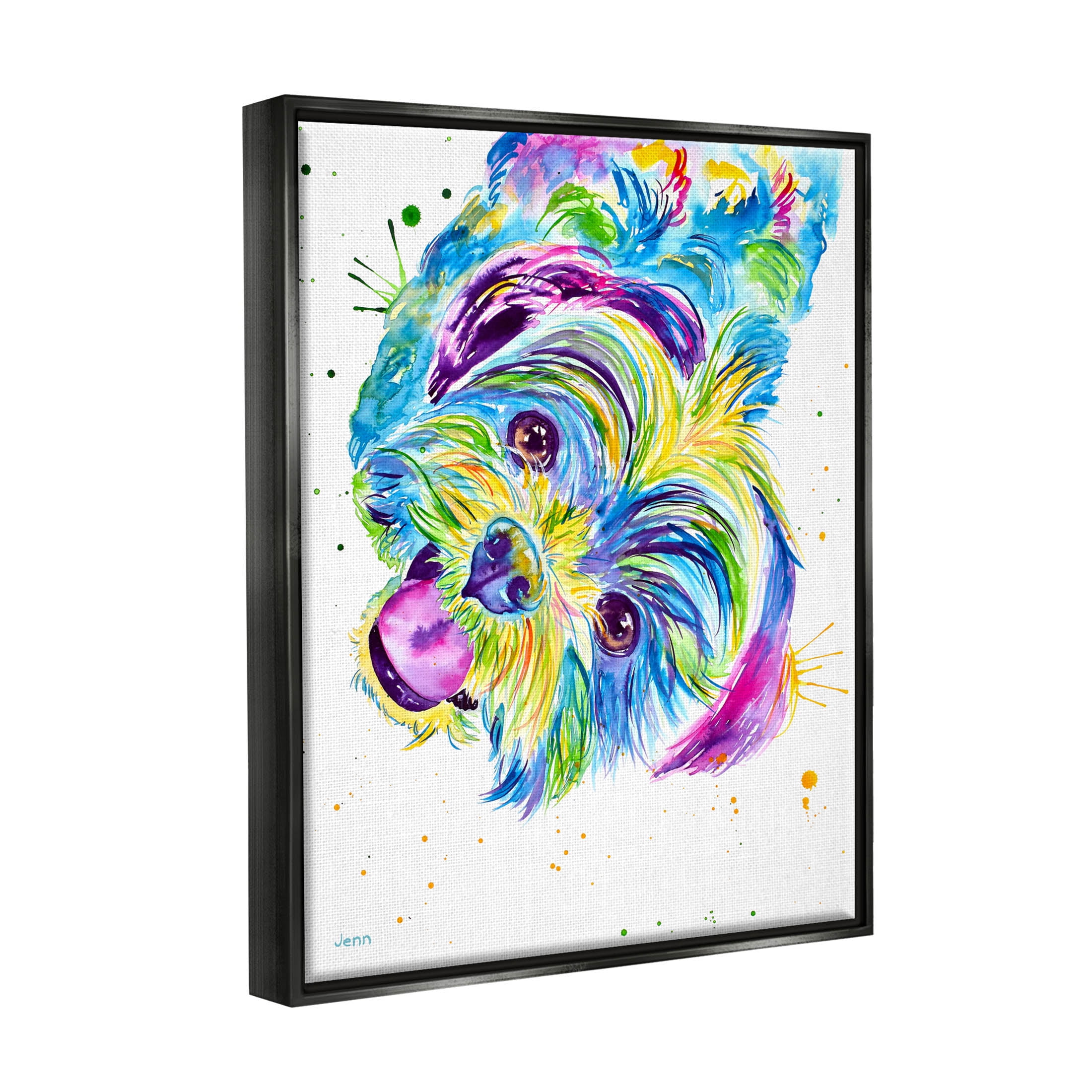 Fun Vivid Shih Tzu Puppy Animals & Insects Graphic Art Jet Black Framed Art Print Wall Art