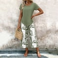 thumbnail image 4 of Snorda Pants Set for Women Short Sleeve Irregular Hem Top High-Waisted Leaf Print Capris Pants Summer Ladies Casual Matching Loungewear Outing Set, 4 of 6