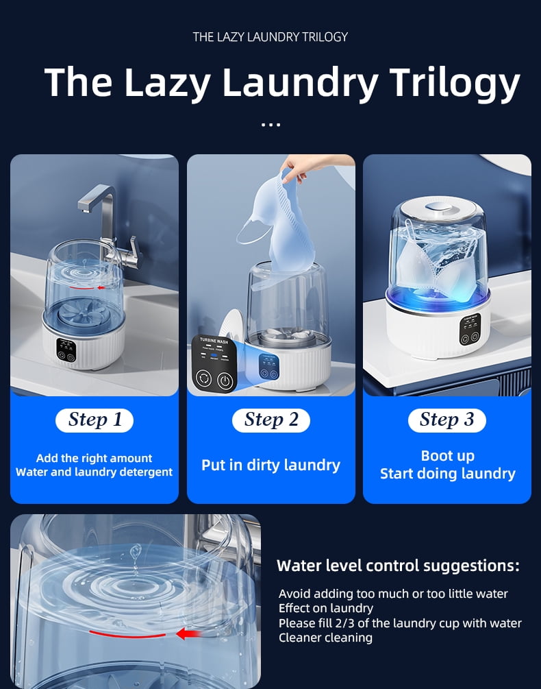 MDHAND Mini Laundry Cup, Portable Washing Machine with 3 Modes,  Waterproof, for Travel Camping Home