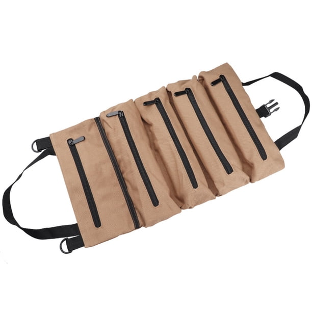Kenally Bolsa de almacenamiento de lona enrollable con múltiples bolsillos portátil, llave inglesa, destornillador, alicates, tijeras, bolsa de Ventana automotriz Caqui Kenally VI016994-01B