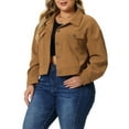thumbnail image 4 of Unique Bargains Women's Plus Size Cropped Button Down Corduroy Shacket Jackets 1X Brown, 4 of 6