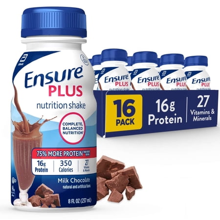 Ensure Plus Meal Replacement Nutrition Shake, Milk Chocolate, 16g Protein, 8 fl oz - 16 Pack