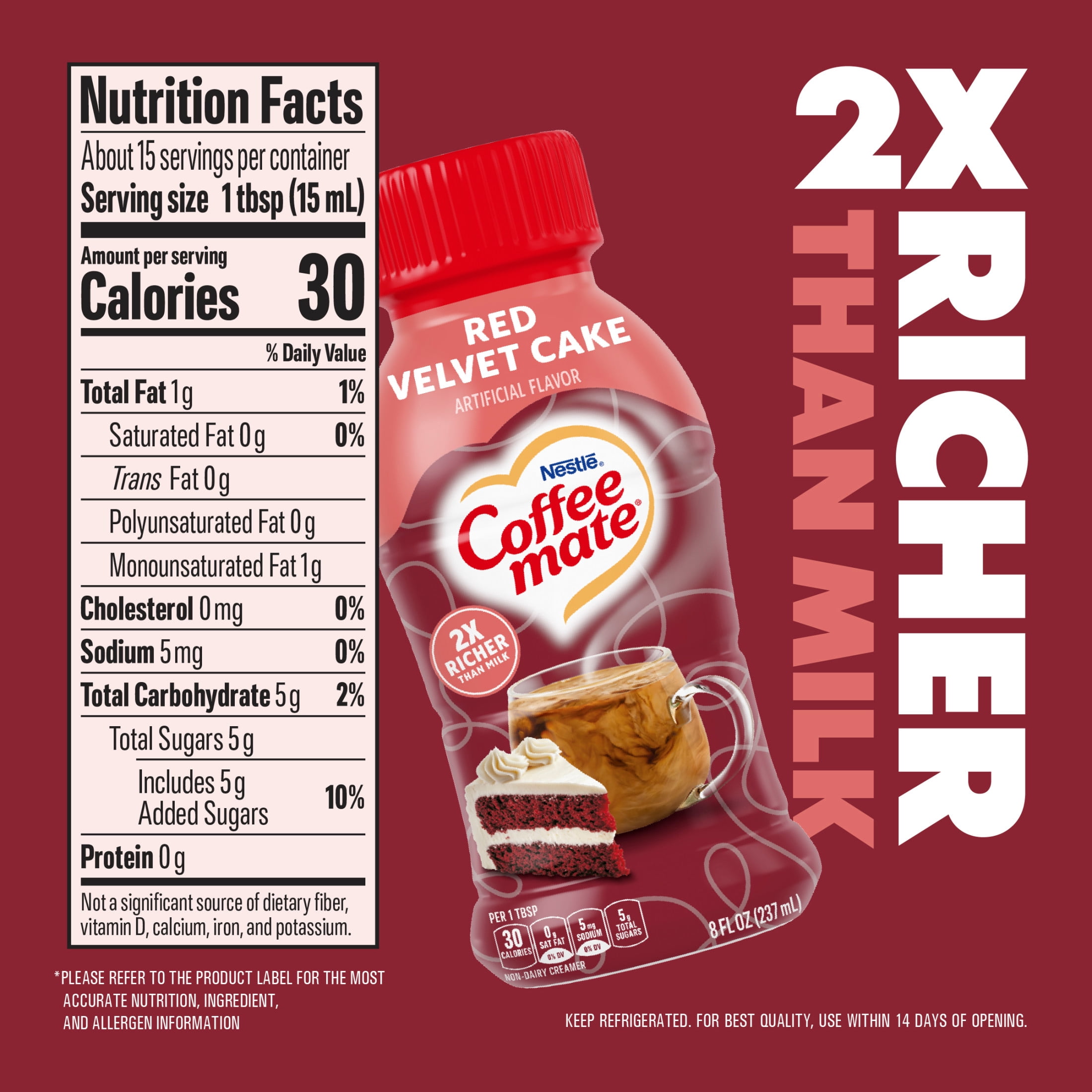 Coffee mate Red Velvet Cake Flavored Coffee Creamer, Non Dairy Coffee Creamer 8 fl oz