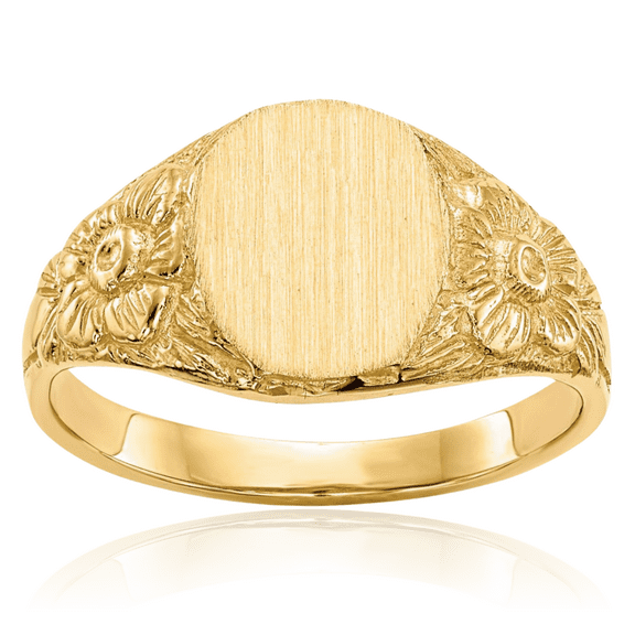14K Solid Yellow Gold Custom Engraved Signet Ring Handmade Personalized Monogram Initial Letter Band