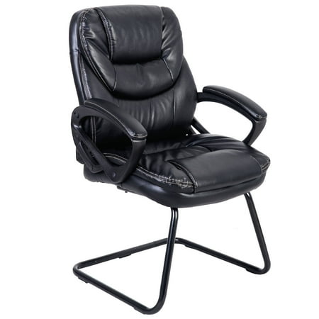 Goplus Black Mid Back Sled Base Guest Visitor Chair Office Desk Side Chair