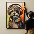 thumbnail image 4 of Shih Tzu Wall Art - Funny Dog Canvas Canvas for Kids' Room 11x17inch - Colorful Puppy with Earphone Pictures Framed Ready to Hang, 4 of 4