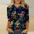 thumbnail image 4 of Mardi Gras Shirts for Women Funny Masked Print 3/4 Sleeve Festival Tops Loose Crew Neck New-Orleans Carnival Party Tee Shirt Casual Trendy Blouse, 4 of 6
