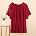 thumbnail image 5 of YUGYXL Womens T Shirts Ruffle Short Sleeve Crew Neck Loose Casual Summer Tops Pleated Front Comfy Soft Summer Clothing Wine Tops XL, 5 of 5