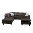 thumbnail image 2 of Hommoo Flannel 4-Seat Couch Sofa Set, L Shaped Couch Living Room Sofa Set, Sectional Sofa for Home, Apartment, Dorm, Dark Brown(Without Ottoman), 2 of 8
