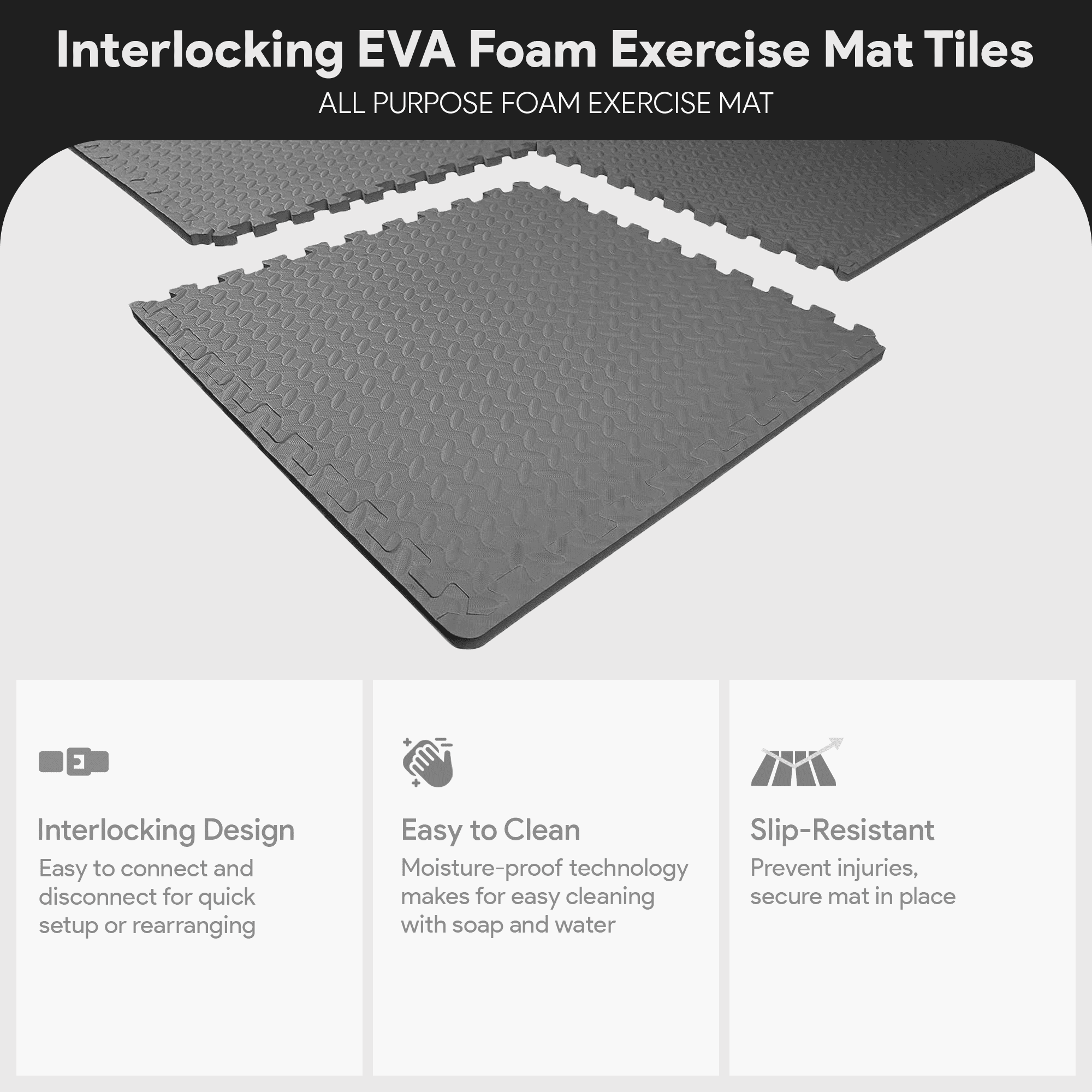 Everyday Essentials 24sqf 3/4'' EVA Foam Interlocking Exercise Protective Flooring, 6-Tile
