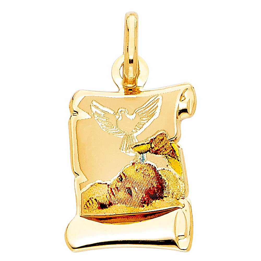 14k Yellow Gold Baptism Picture Pendant Necklace 15x20mm Jewelry Gifts