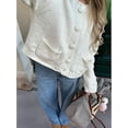 thumbnail image 5 of Women Oversized Cardigan Button Up Long Lantern Sleeve Chunky Knit Casual Soft Fall Sweater Coats Cream White S, 5 of 9