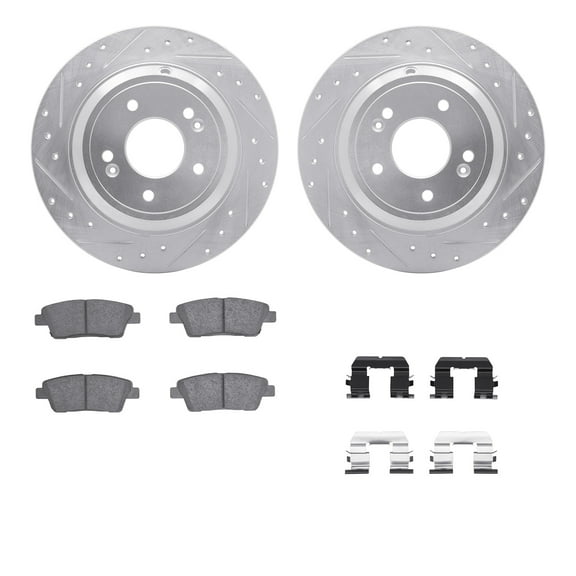 Dynamic Friction Company Rear Brake Rotors-Drilled and Slotted-Silver with 5000 Advanced Brake Pads includes Hardware 7512-03081