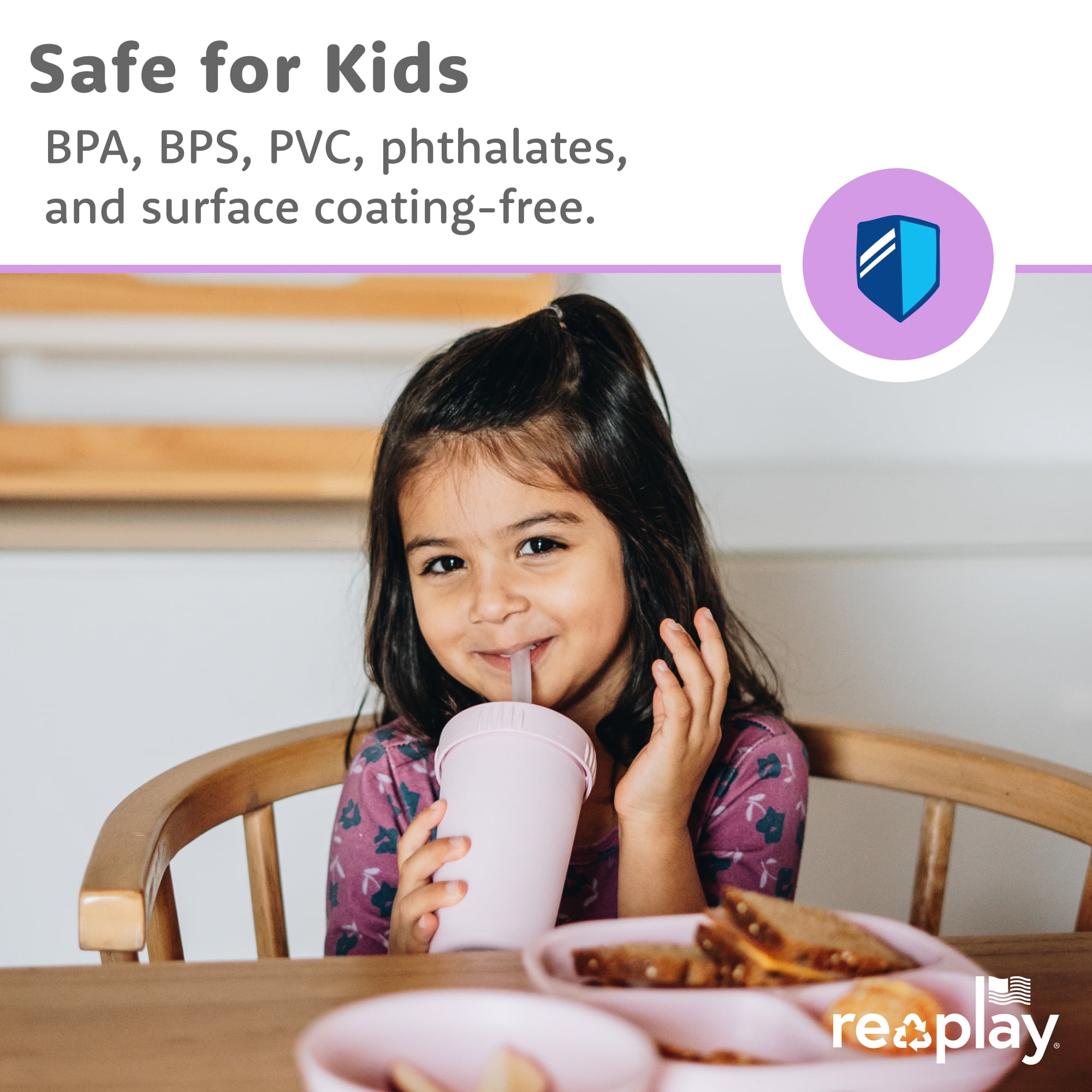 Re-Play Sippy Cups for Toddlers - 10 oz. Straw Cups Set of 3 for Kids - Silicone Locking Straws - Dishwasher/Microwave Safe - USA Made - Pixel Blush