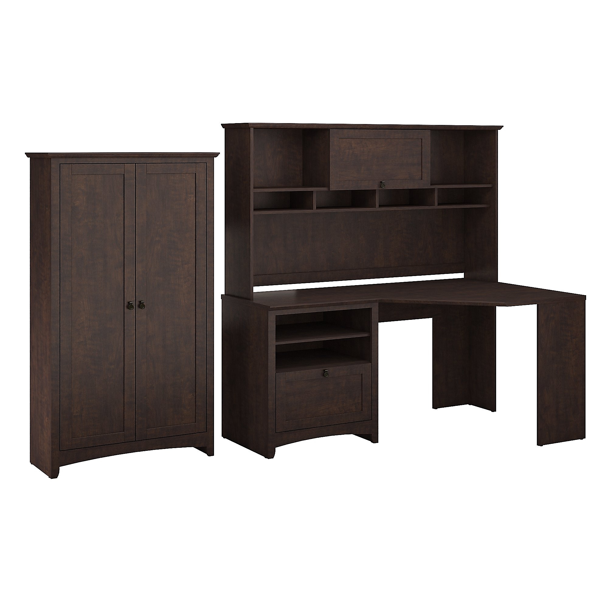 Bush Furniture Corner Desk w/Hutch and Tall Storage Madison