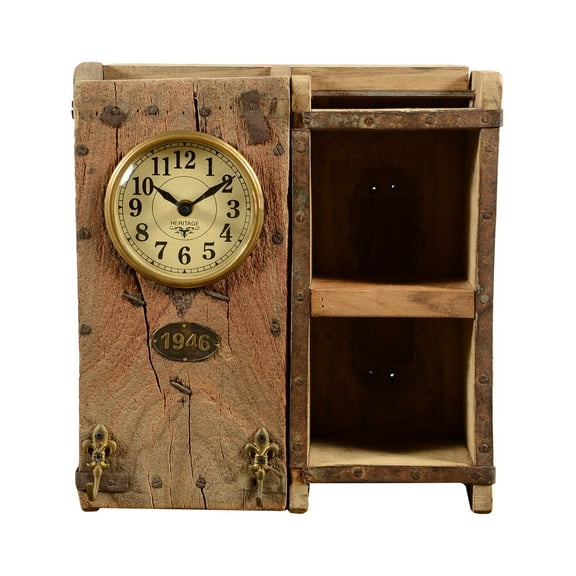Wooden Wall Clock with 2 Shelves made from Defunct Brick Mold